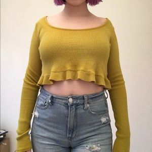 Free People cropped peplum waffle knit shirt